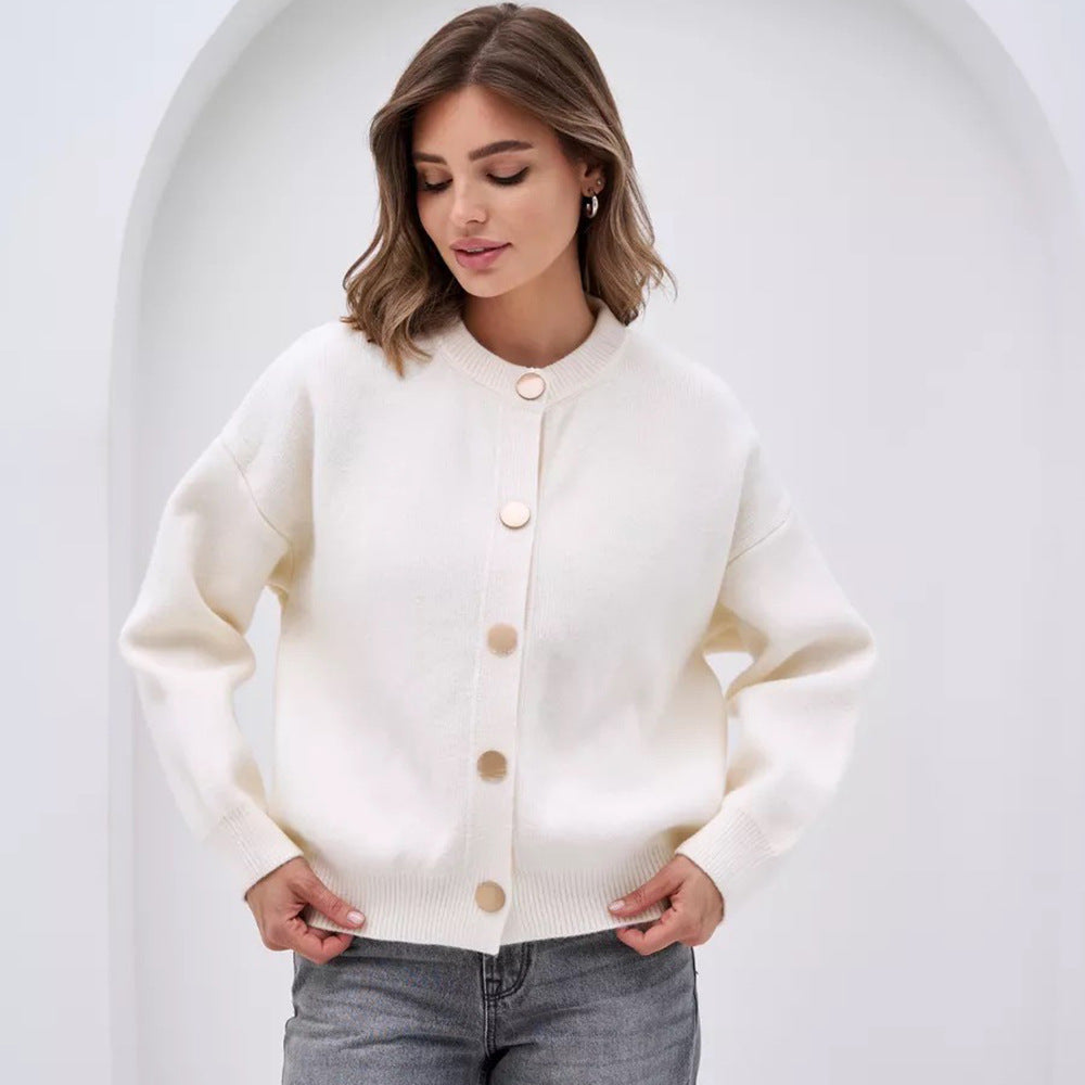 Damen Strickjacke Großknöpfe Lässiger Schnitt Beige Eveloria - Eveloria
