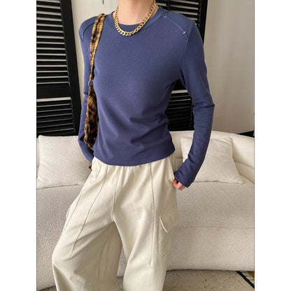 Damen Langarmshirt Rundhalsausschnitt Daumenlöcher Eveloria - Eveloria