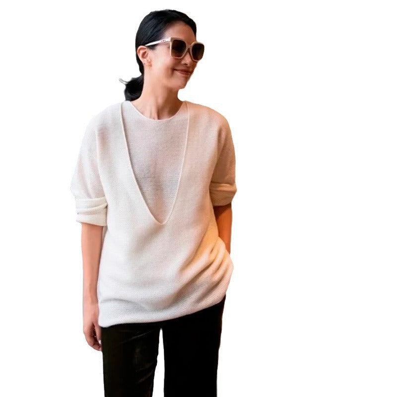 Damen Grobstrickpullover V-Ausschnitt Weit
