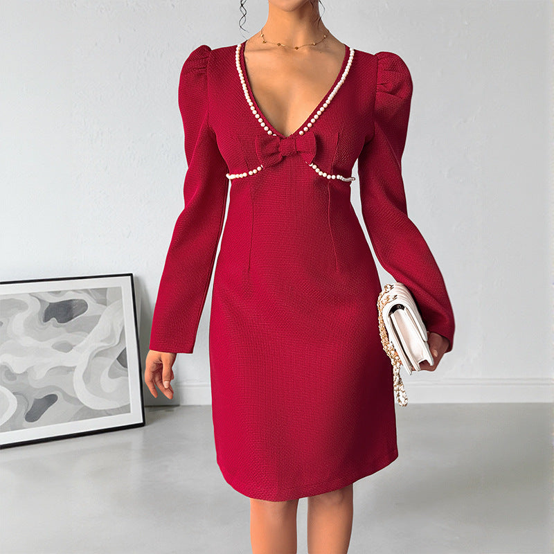 Damen Kleid Figurbetont Elegante Schleife Eveloria