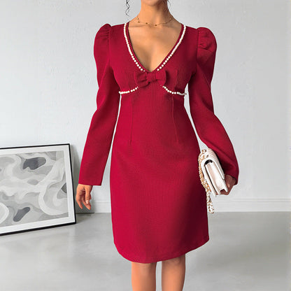 Damen Kleid Figurbetont Elegante Schleife Eveloria