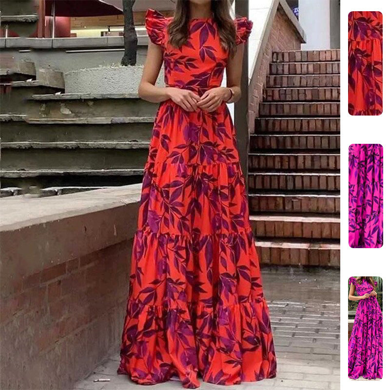 Damen Maxikleid Florales Design Rüschendetails Eveloria - Eveloria