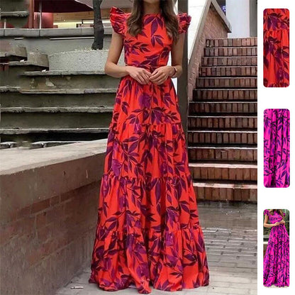 Damen Maxikleid Florales Design Rüschendetails Eveloria - Eveloria
