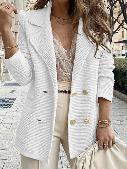 Damen Strickblazer Doppelter Knopfleiste Strukturiert Anthrazit