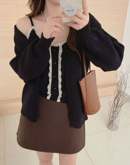 Damen Strickshirt Spitzenbesatz Lässiger Schnitt Weiße Eveloria