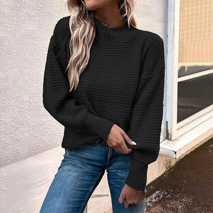 Damen Strickpullover Höher Kragen Strukturmasche Eveloria
