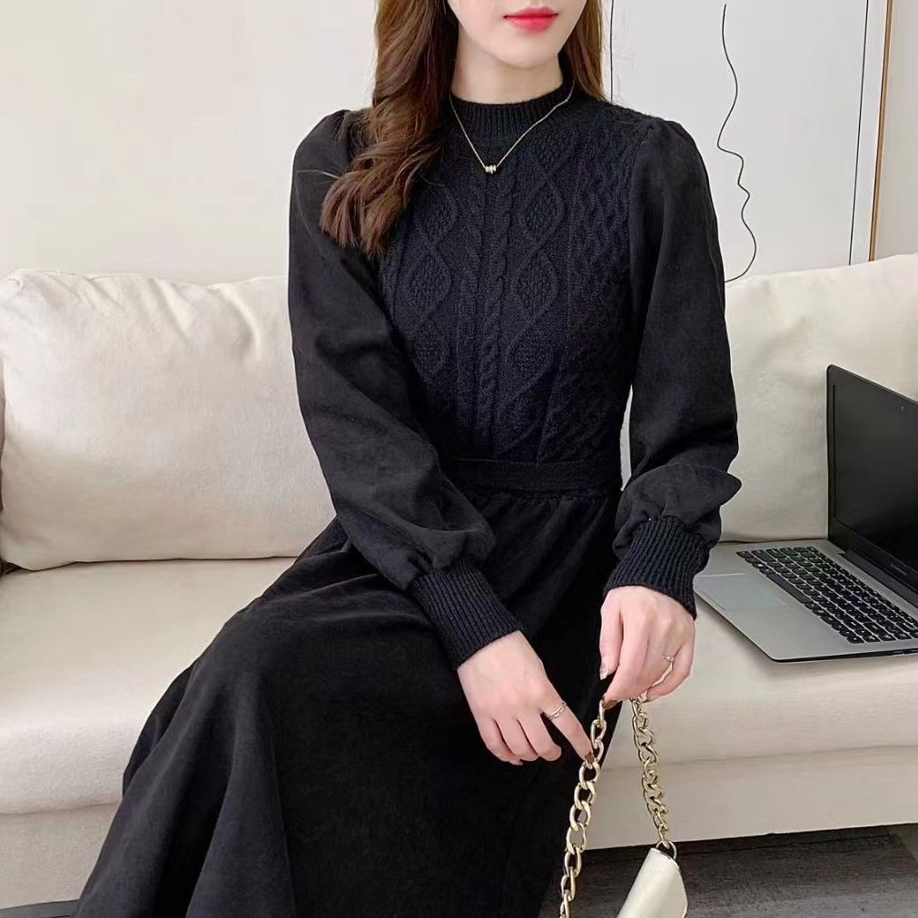 Damen Strickkleid Voluminöse Ärmel Strukturiert Eveloria