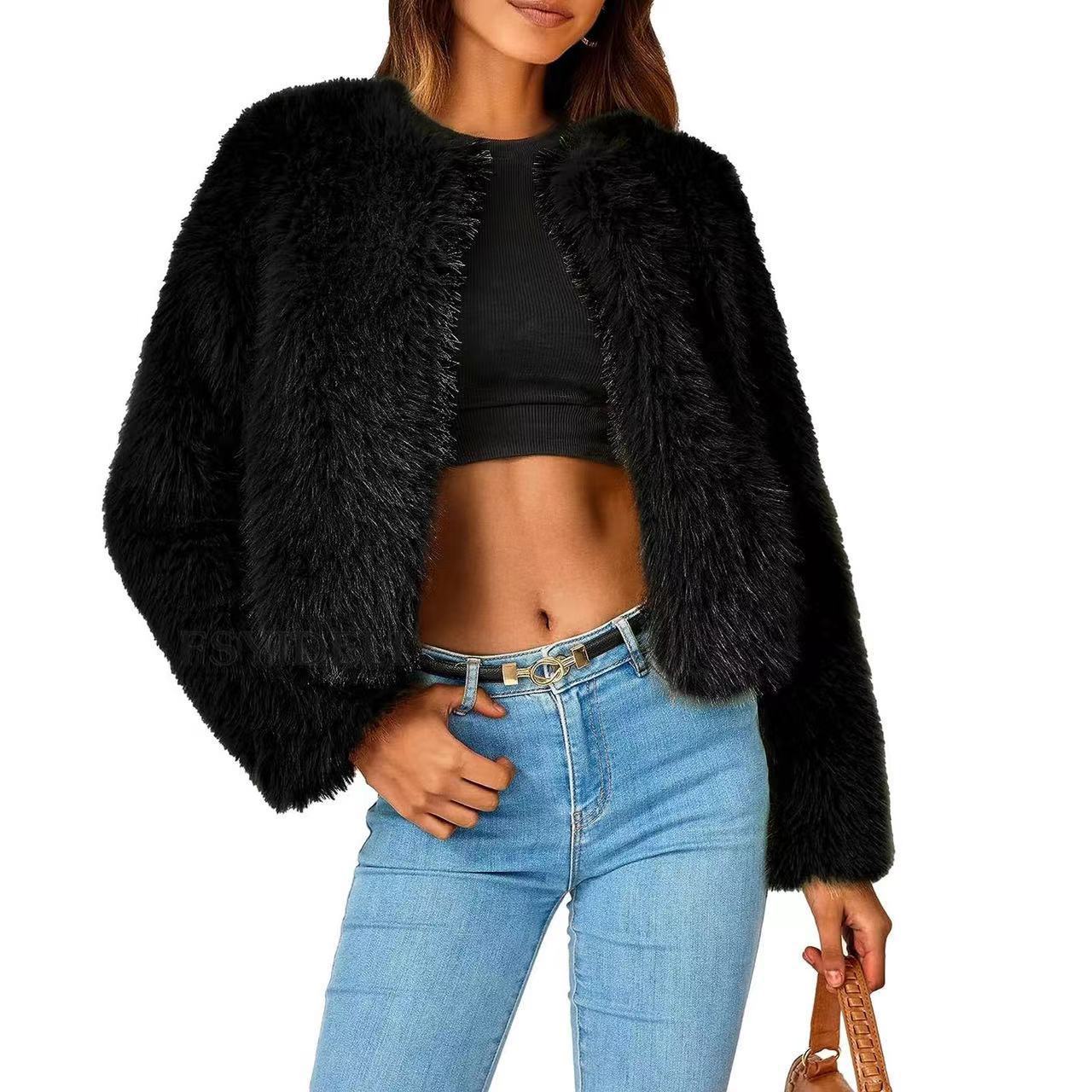 Damen Fleecejacke mit Fell-Design und Volumenärmeln