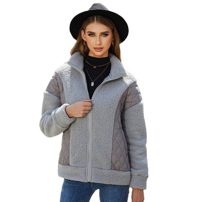 Damen Fleecejacke Steppdetails Praktische Taschen Kuschelig Grau