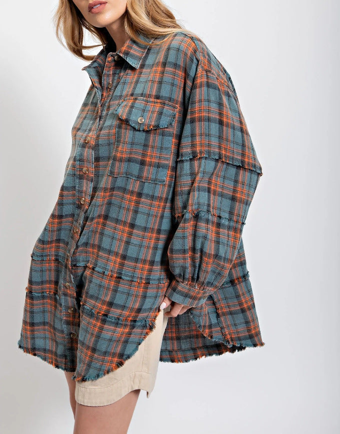 Damen Oversized-Hemdjacke Karomuster Eveloria
