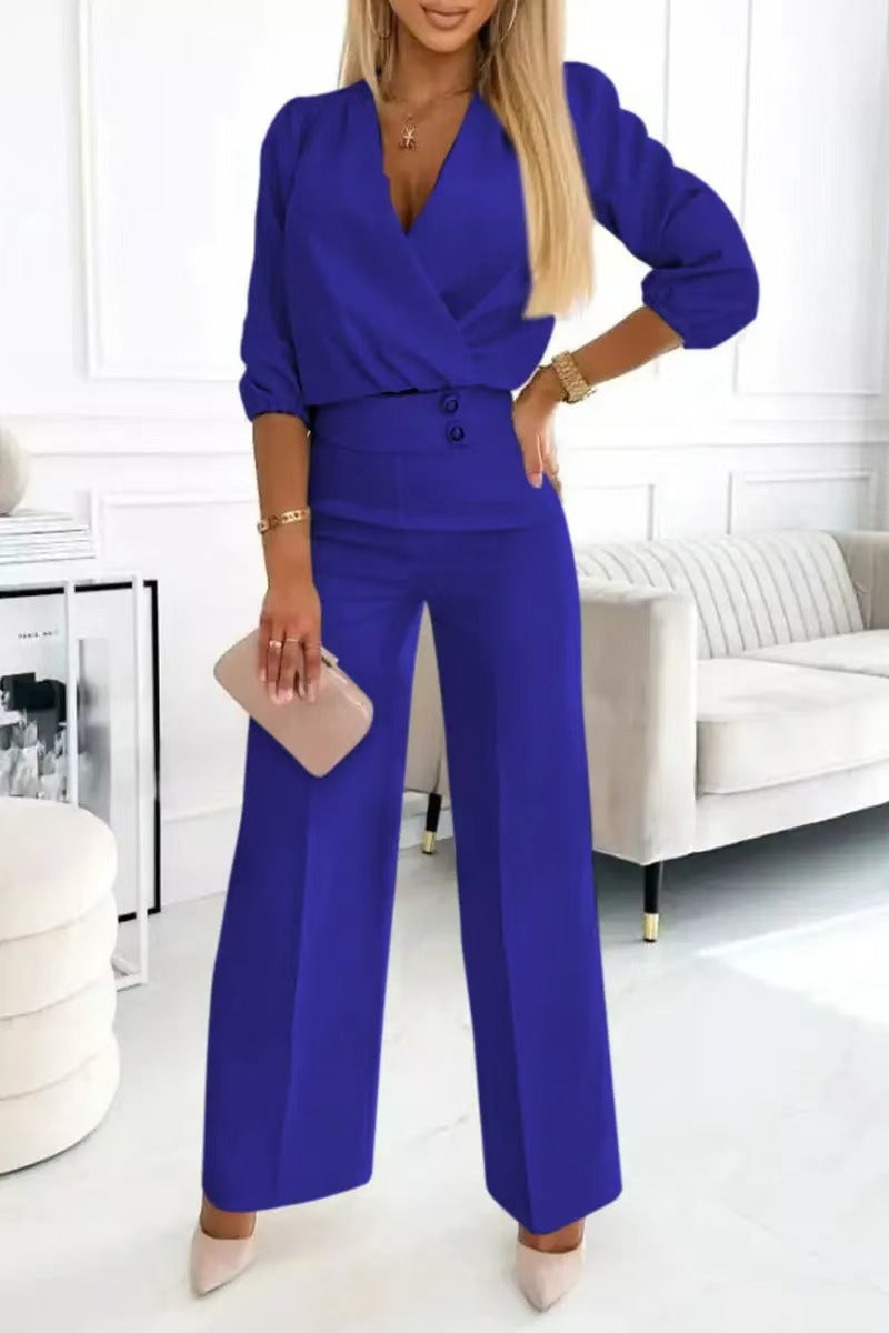 Damen Jumpsuit Wickeloberteil Hochtailliert Eveloria