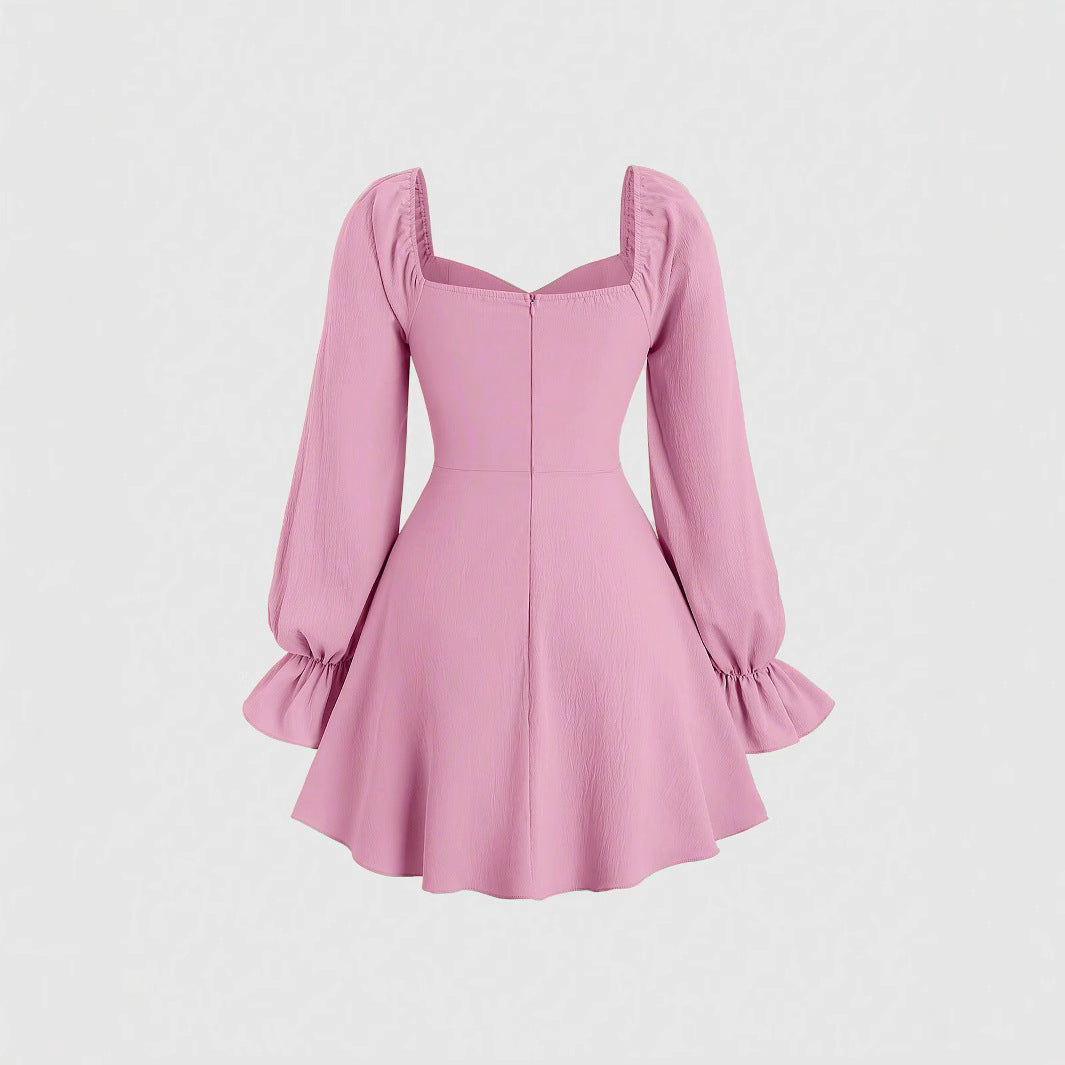 Damen Minikleid Puffärmel Herz-Ausschnitt