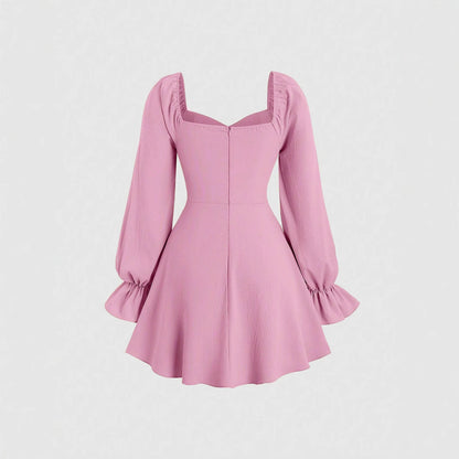 Damen Minikleid Puffärmel Herz-Ausschnitt