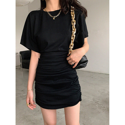 Damen Minikleid Raffung V-Ausschnitt Elegantes Design