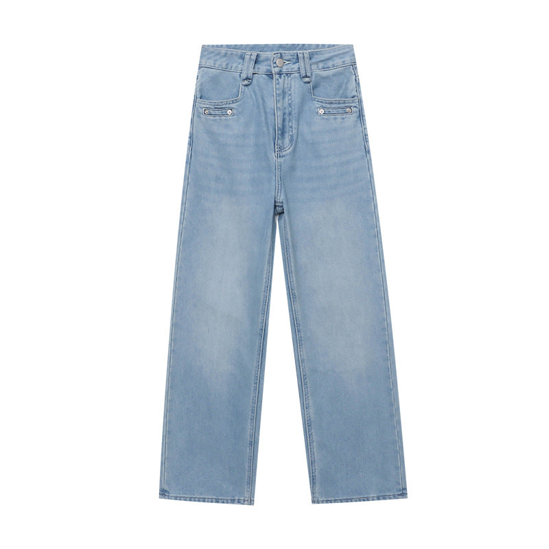 Damen Highwaist Jeans Weites Bein Lässiger Schnitt Eveloria