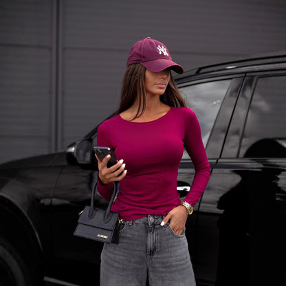 Damen Langarmshirt Figurbetont Rippstruktur Eveloria