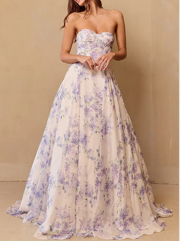 Damen Hochzeitskleid Sweetheart-Ausschnitt Florales Chiffon Weiss