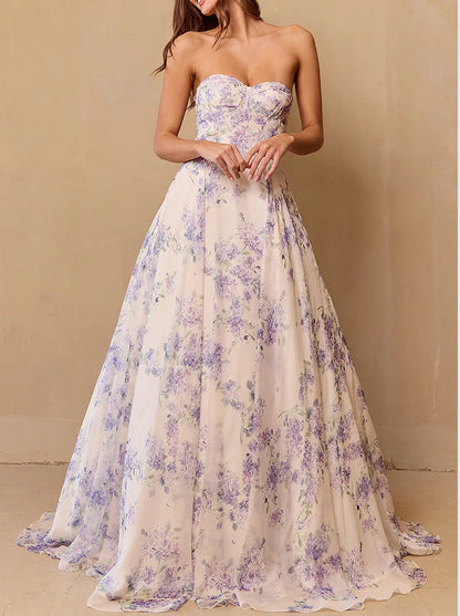 Damen Hochzeitskleid Sweetheart-Ausschnitt Florales Chiffon Weiss