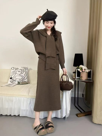 Damen Strickensemble Elegante Silhouette Mit Kragen