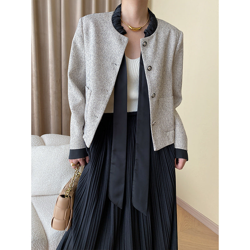 Damen Jacke Dekorativer Kragen Druckknopf Eveloria