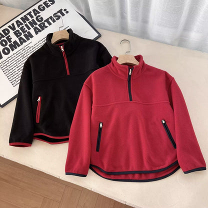 Damen Fleece-Pullover Hochkragen Reißverschlusstaschen Grau - Eveloria