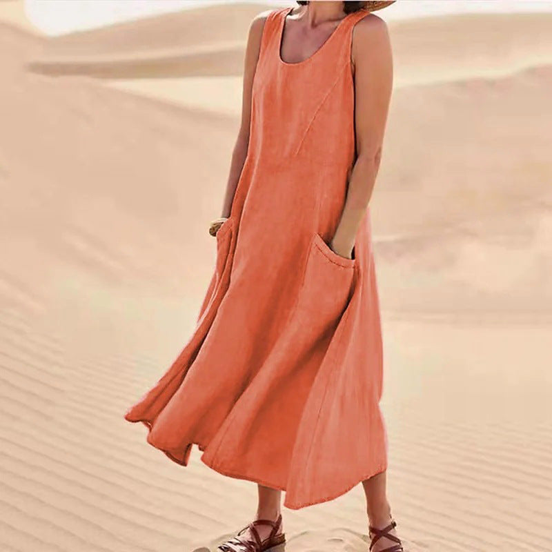Damen Maxikleid Weite Silhouette Mit Taschen Eveloria
