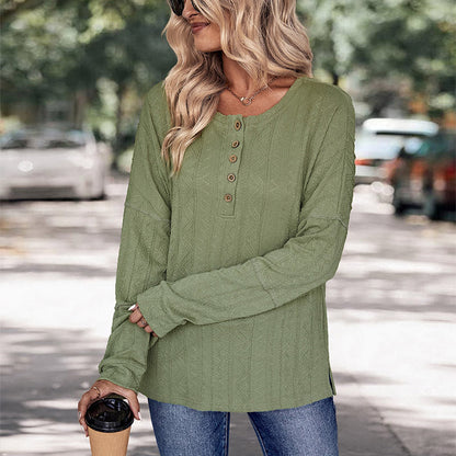 Damen Langarm-Henley-Shirt Strukturmuster Eveloria