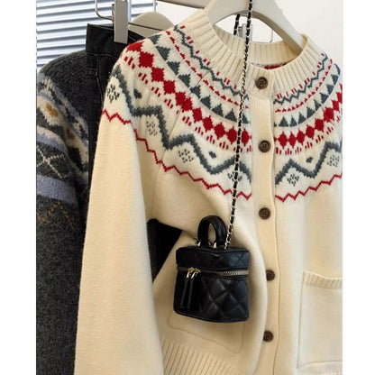 Damen Strickjacke Traditionelles Muster Eveloria