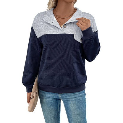 Damen Sweatshirt Strukturiert Knöpfe Grau Eveloria
