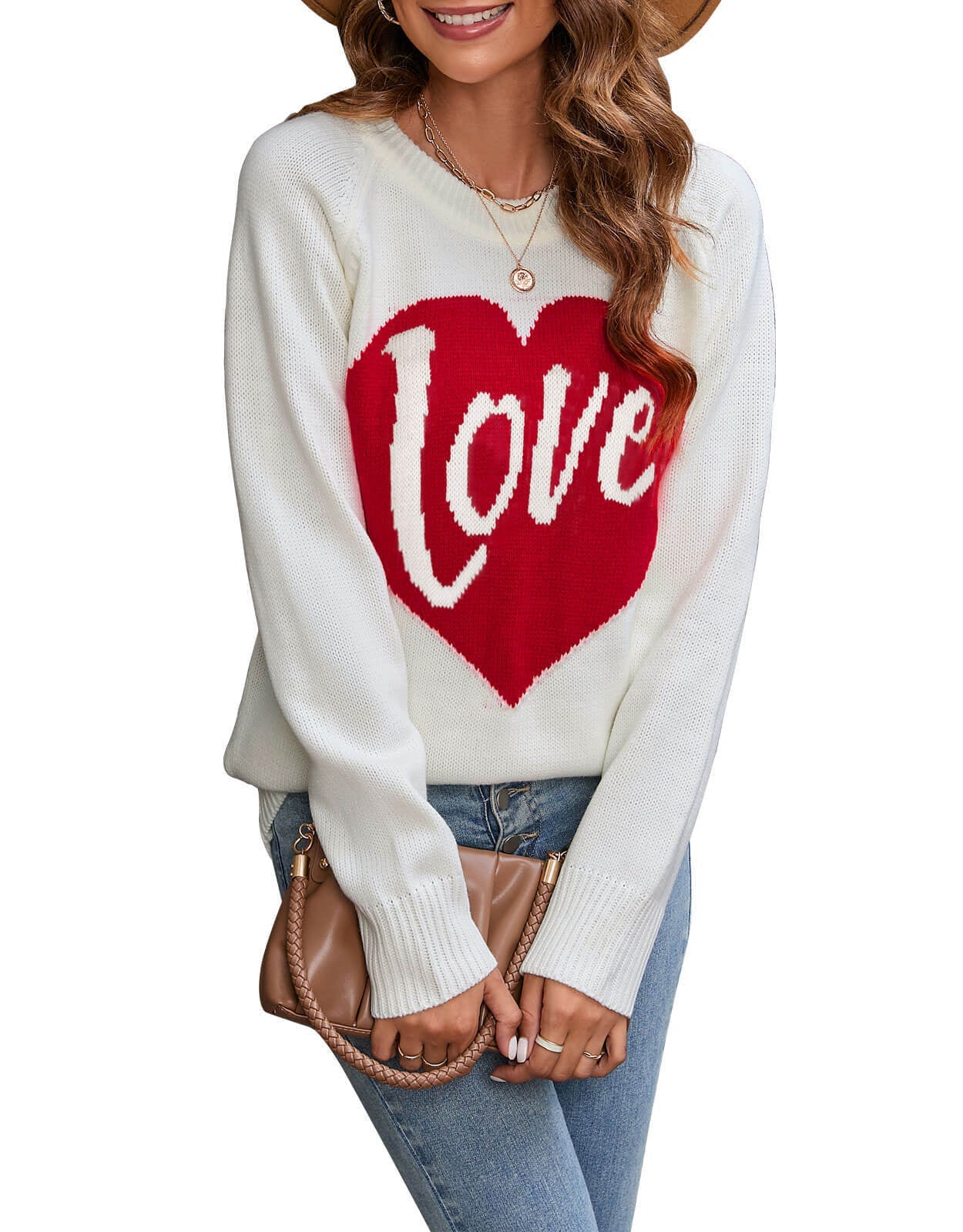 Damen Strickpullover Herz-Design Eveloria