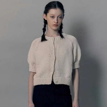 Damen Strickpullover Puffärmel Eveloria