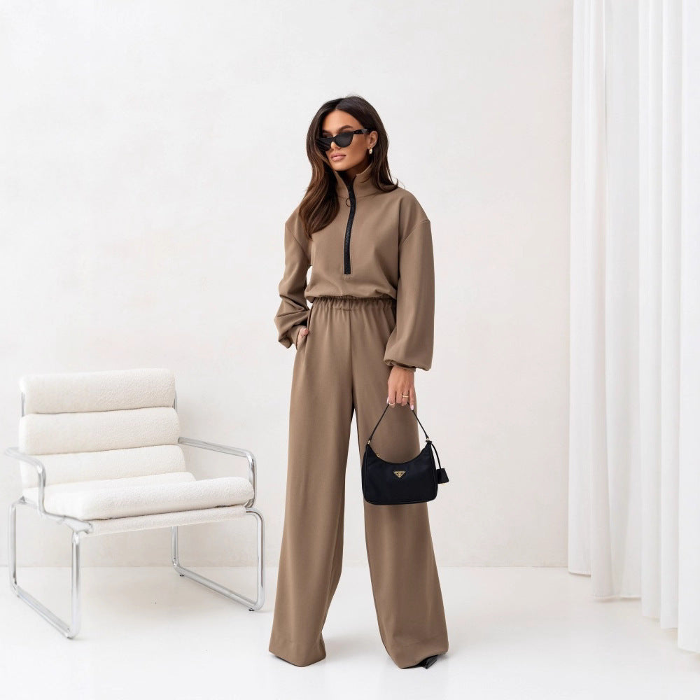 Damen Jumpsuit Sportlich Hochkragen Reißverschluss Schwarz Eveloria - Eveloria