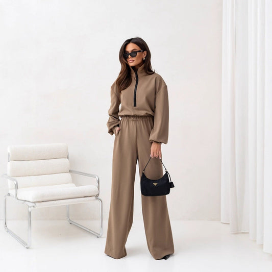 Damen Jumpsuit Sportlich Hochkragen Reißverschluss Schwarz Eveloria - Eveloria