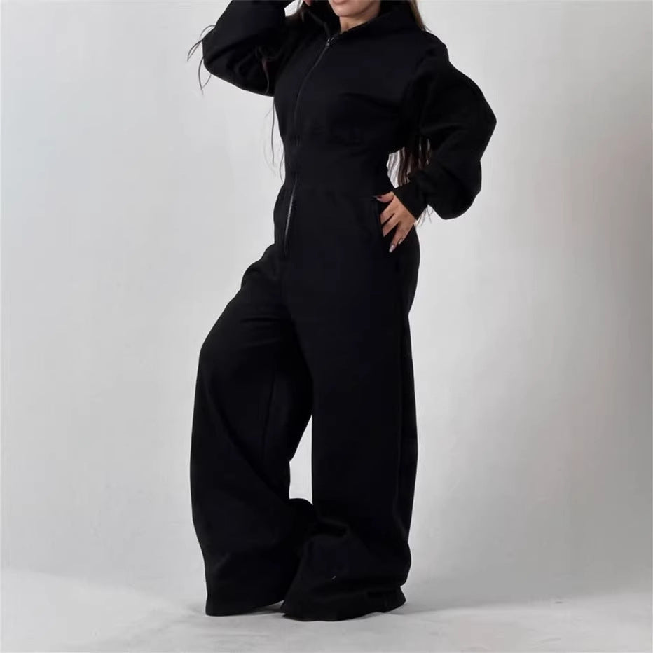Damen Jumpsuit Kapuze Weites Bein Eveloria