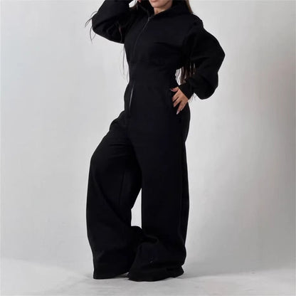 Damen Jumpsuit Kapuze Weites Bein Eveloria