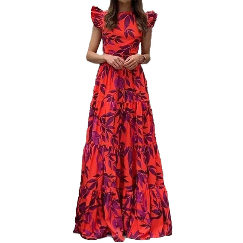 Damen Maxikleid mit Volantärmeln und schwingendem Rock