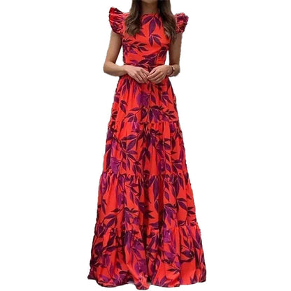 Damen Maxikleid mit Volantärmeln und schwingendem Rock