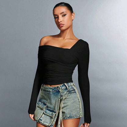 Damen Langarmoberteil Asymmetrisch Rüschendesign Eveloria