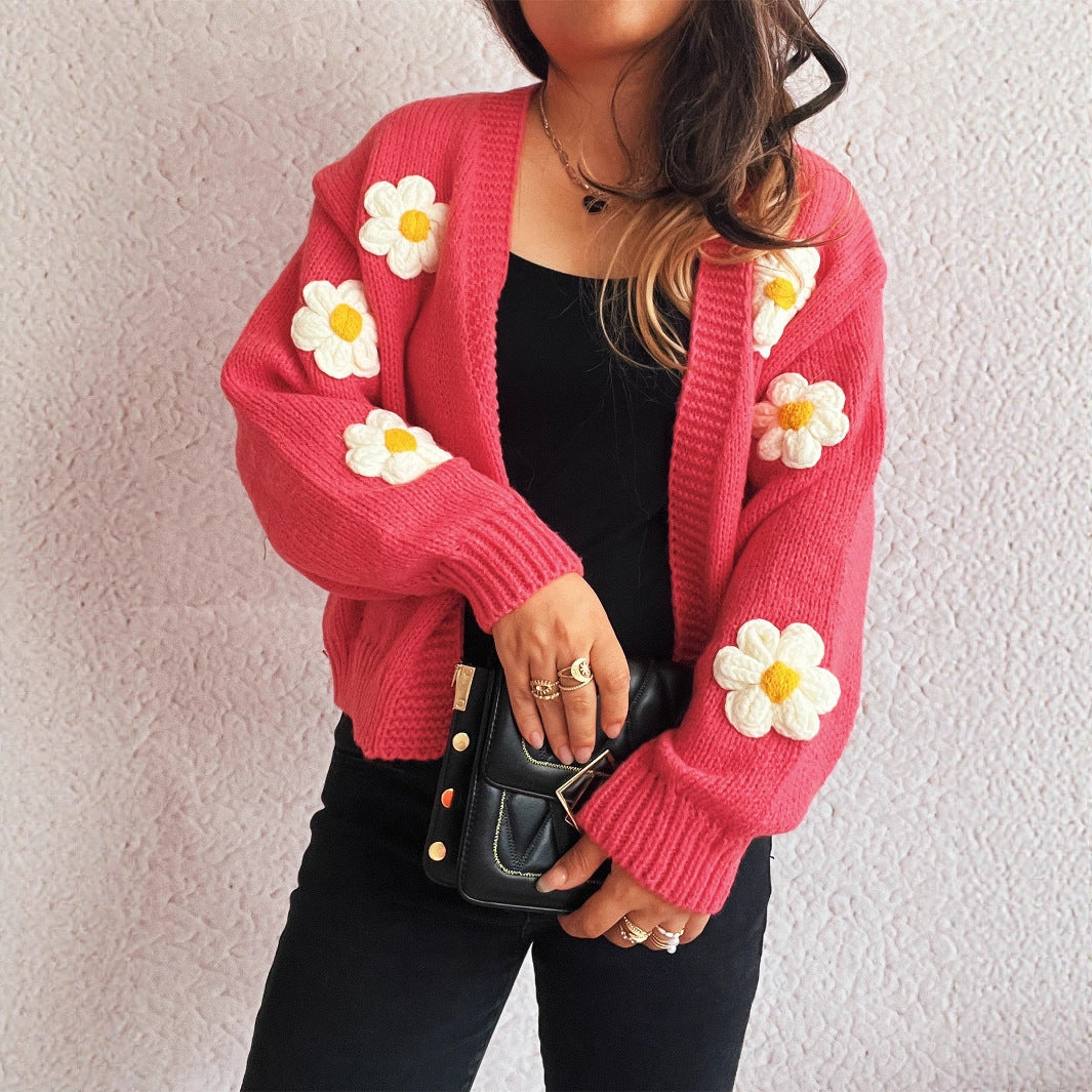 Damen Strickjacke Florale Applikationen Eveloria