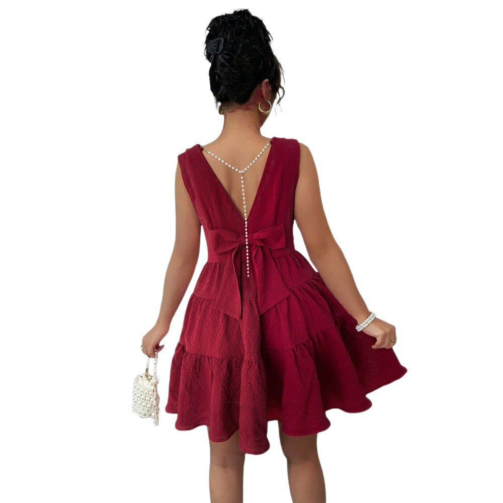 Damen Sommerkleid V-Ausschnitt Rüschensaum Luftig