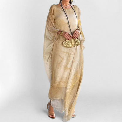 Damen Maxikleid Wasserfarbenmuster Weit Schnitt Eveloria