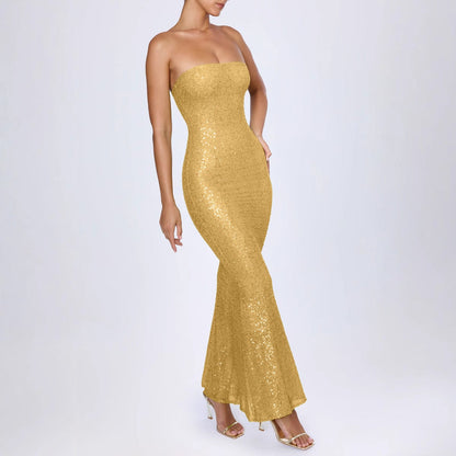 Damen Abendkleid Figurbetont Pailletten Eveloria
