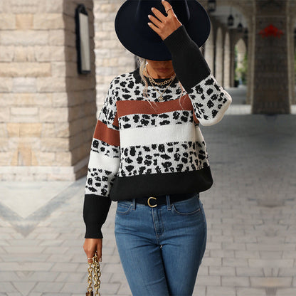 Damen Strickpullover Gemustert Animal-Print Farbblockdesign Eveloria