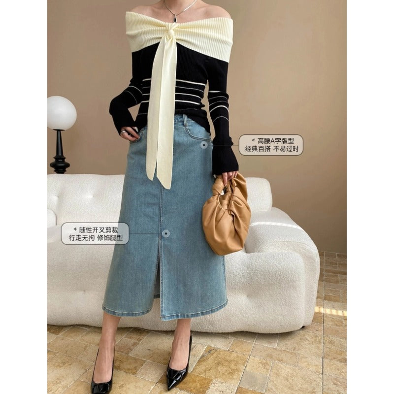 Damen Oberteil Off-Shoulder Design Bindegürtel Elegant