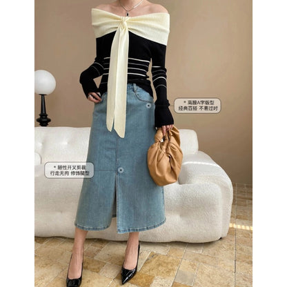 Damen Oberteil Off-Shoulder Design Bindegürtel Elegant