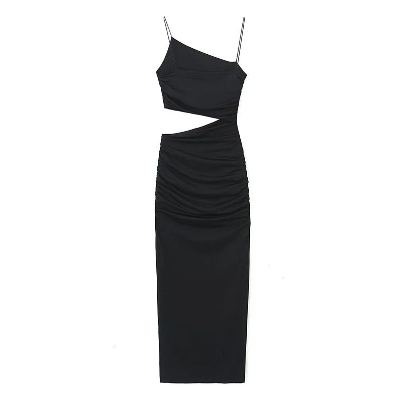Damen Maxikleid Cut-Out Asymmetrisch Raffung Eveloria