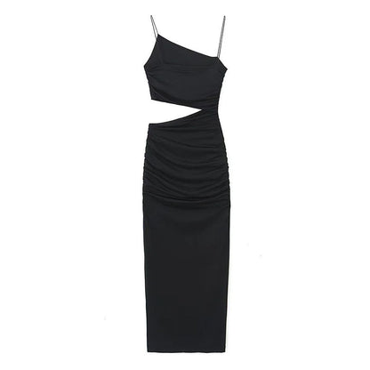 Damen Maxikleid Cut-Out Asymmetrisch Raffung Eveloria