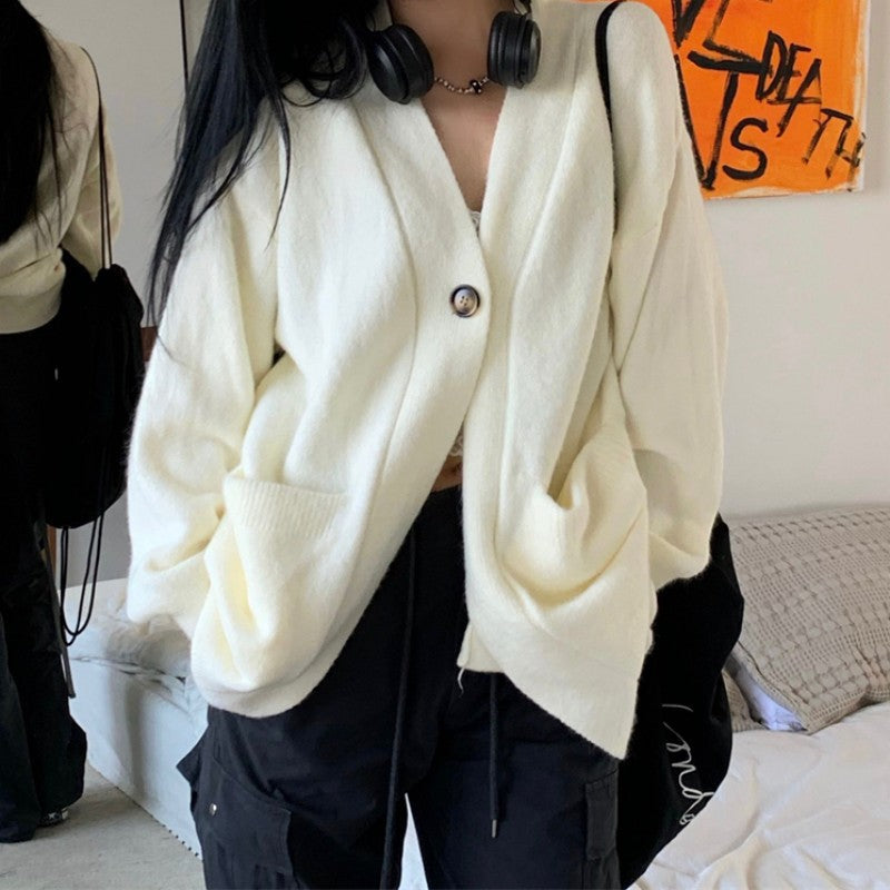 Damen Strickjacke Großes Modell Mit Taschen Kuschelig Beige
