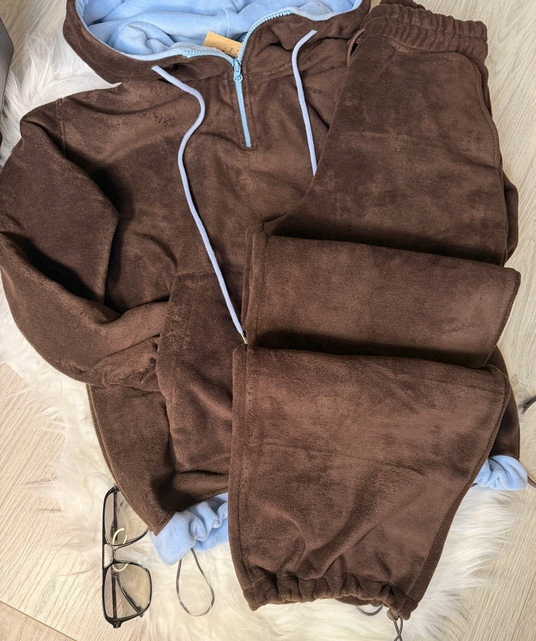 Damen Fleece-Jogginganzug Hochkragen Kordelzug Grau