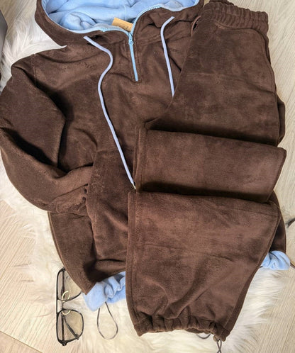 Damen Fleece-Jogginganzug Hochkragen Kordelzug Grau